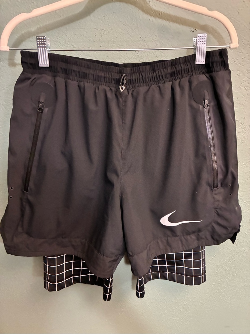 Nike X Off-white Virgil Abloh Black Grid Shorts Running CU2502-010 S